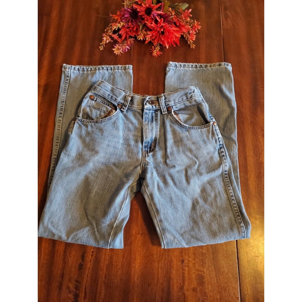 WRANGLER Boys Youth 14 SLIM Light Wash Boot Cut Denim Blue JEANS EUC Adjustable